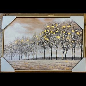 Elegant Landscape Canvas Art with Gold Accents, new, 16x12 Inch Tree Home Decor